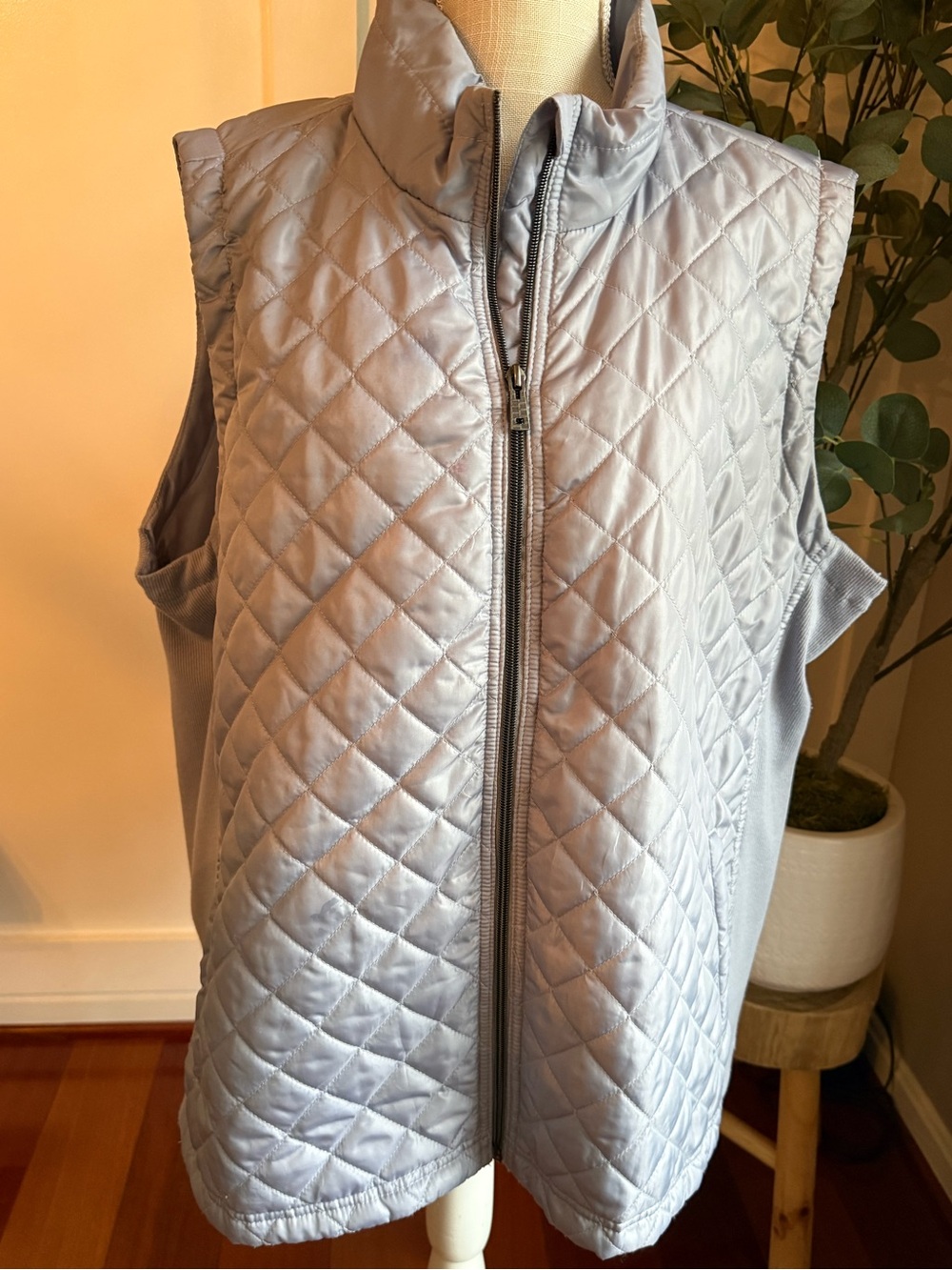 Kim Rogers Women's 2X Quilted Sleeveless Vest Gray/Lavender